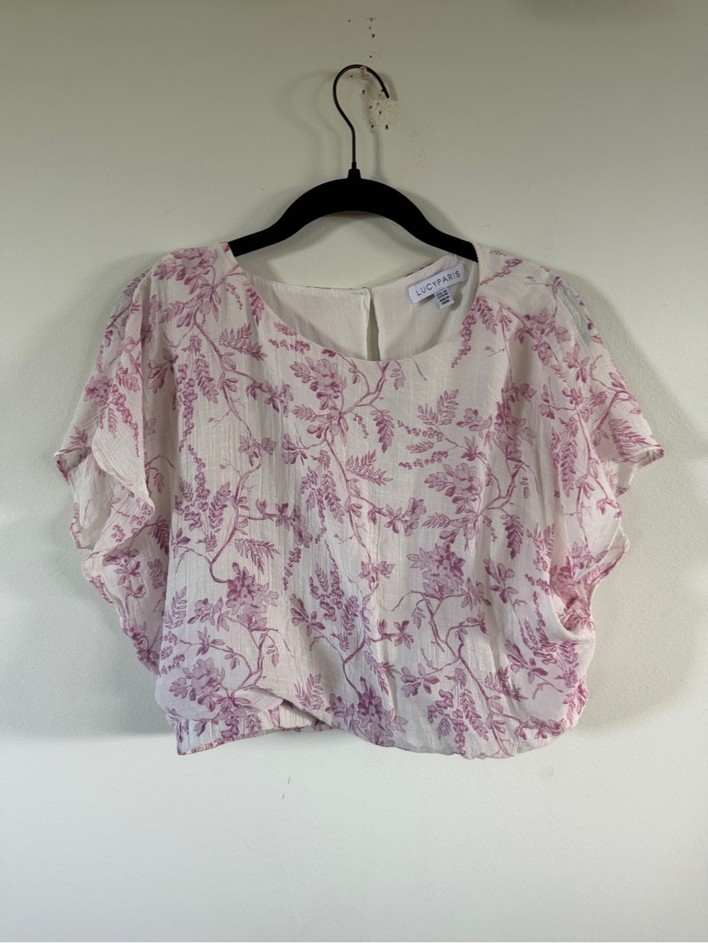 Lucy Paris White Blouse with Pink Floral Print cropped medium